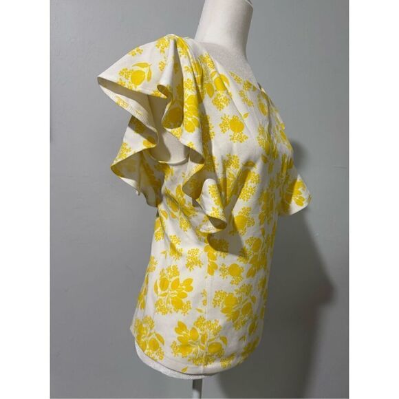 Ann Taylor lemon print blouse flutter sleeve S - Picture 3 of 6